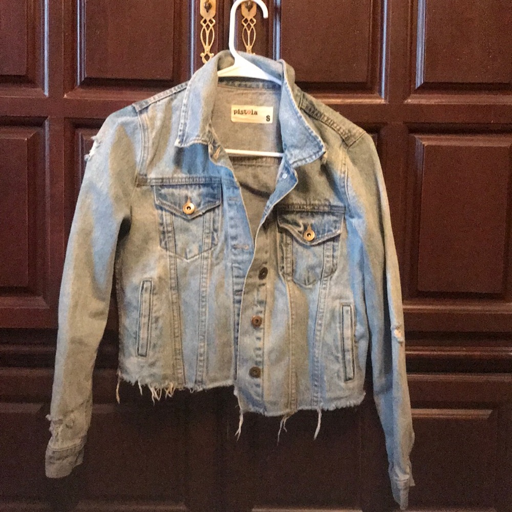 Cropped distressed jean jacket